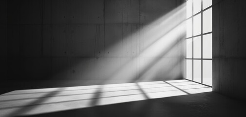 Aufkleber - A minimalistic scene showcasing shadows and light illuminating a bare concrete space.