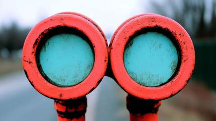 Canvas Print - A close-up of a pair of red and blue circular objects.