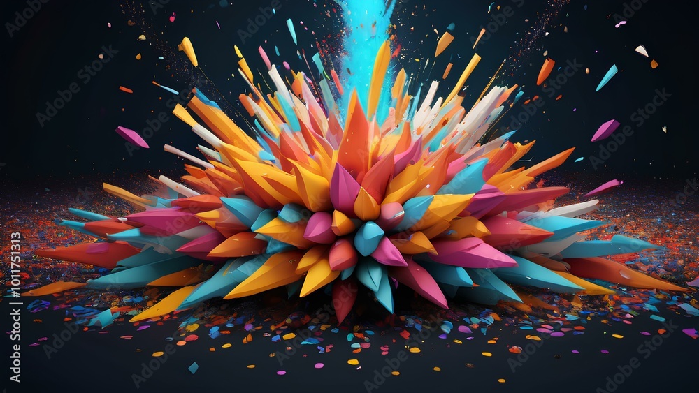 A sharp and vibrant image of colorful wedding confetti in mid-explosion ...