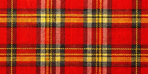 Wall Mural - Red, Yellow, and Black Plaid Fabric Texture, textile , tartan, fabric