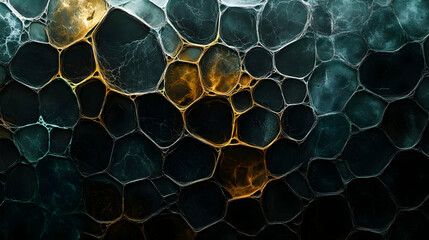 Abstract Background with Golden Veins and Deep Green Cells