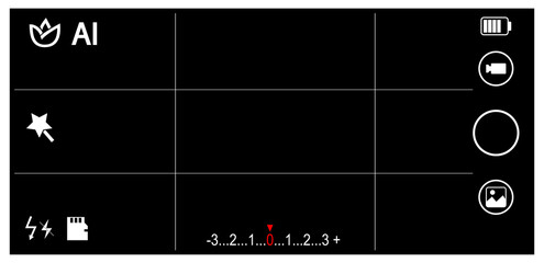 An illustration of a realistic cellphone camera indicator.mobile phone application with photo and video viewfinder and buttons.