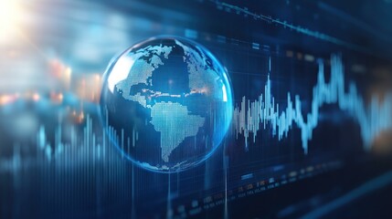 Poster - A digital globe surrounded by data waves, symbolizing global connectivity and information flow.