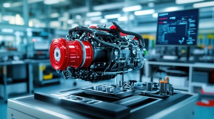 Poster - Advanced Engine Technology in Modern Workshop