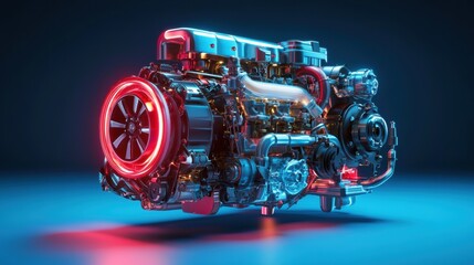 Poster - Modern Engine Technology with Neon Lighting Effects