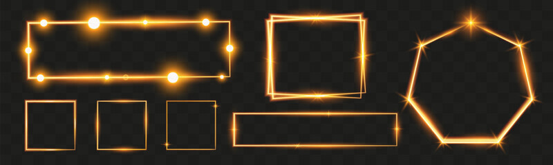 Poster - Illuminated geometric shape. Light horizontal frame sign.Light frame.
