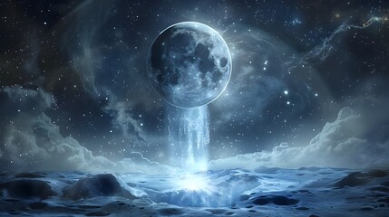 Wall Mural - celestial fountain the moon pouring luminous energy into the cosmos