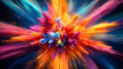 Canvas Print - Dynamic of an exploding object in vibrant colors and motion blur , explosion, dynamic,energy, vibrant, colorful, burst