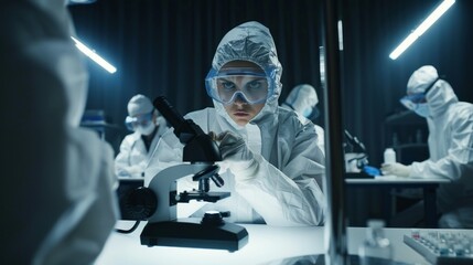 Poster - A group of scientists are working in a lab