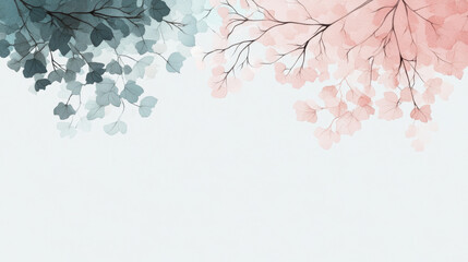 Wall Mural - Watercolor painting of blue and pink leaves.