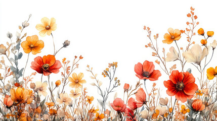 Wall Mural - Watercolor painting of a field of wildflowers.