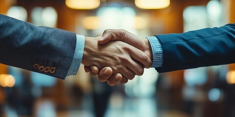 Businessman handshake for teamwork of business merger and acquisition,successful negotiate,hand shake,two businessman shake hand with partner to celebration partnership and business, Generative AI