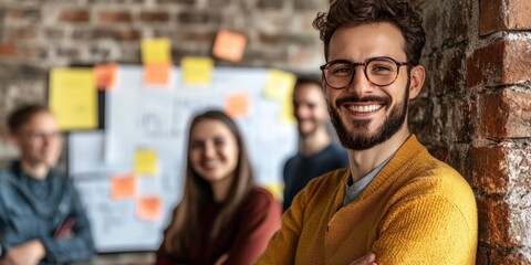 Fototapete - Agile Methodology Visualization: Depict a team working collaboratively in an agile environment, showcasing sprint planning meetings, whiteboards, and digital tools used f