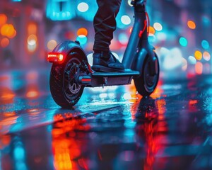 Electric scooter tours with dynamic scenes, modern and practical, Urban, Cool tones, Photograph, Urban transport