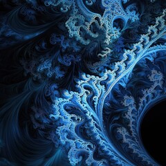 Wall Mural - Intricate blue fractal design with swirling patterns and captivating textures, perfect for backgrounds or abstract art.