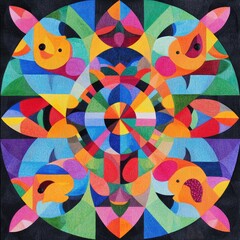 Wall Mural - Vibrant abstract design featuring colorful geometric shapes and playful motifs, perfect for adding energy to any space.