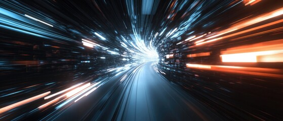 Fototapete - A breathtaking burst of light and color, creating a sense of speed and movement through a digital tunnel of energy.