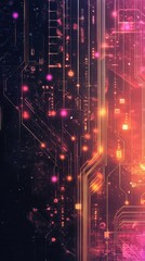 Poster - Vibrant abstract background featuring glowing lines, dots, and digital patterns, ideal for technology and futuristic themes.