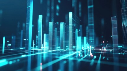 Poster - Futuristic Digital Cityscape with Neon Lights