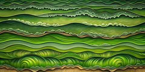 Poster - Layered green paper art resembling rolling hills.