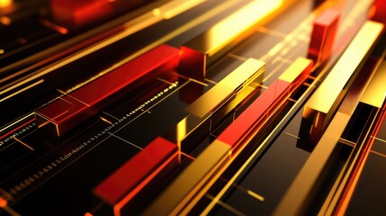 Poster - Dynamic Abstract Lines in Gold and Red