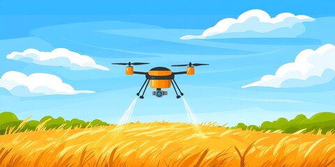Poster - Drone Spraying Crops: Depict an agricultural drone spraying pesticides or fertilizers over a field, highlighting innovation in farming practices.