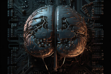 Poster - Artificial intelligence science concept with technological AI brain on the circuit board.