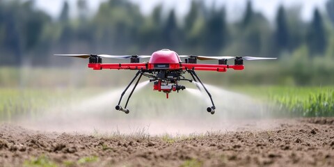 Poster - Drone Spraying Crops: Depict an agricultural drone spraying pesticides or fertilizers over a field, highlighting innovation in farming practices.
