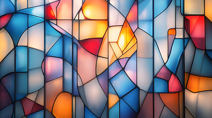 Poster - Abstract polygonal shapes in beautiful pastel tones decorated with stained glass.