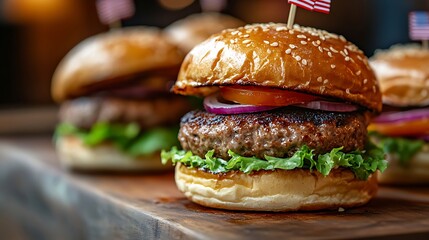 Classic burger with beef patty, lettuce, and tomato served on a sesame bun