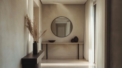 Aufkleber - Elegant Hallway with Minimalistic Decor and Mirror