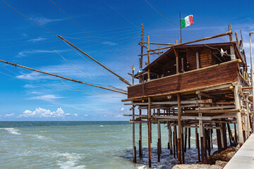 Fototapete - Trabocco Turchino in San Vito Chietino, Abruzzo. Traditional fishing house on Costa dei Trabocchi (Coast Of the Trabocchi).San Vito Chietino, Province of Chieti, Italy