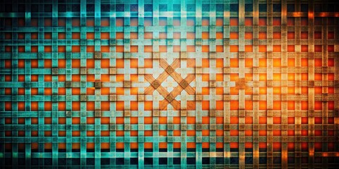 Wall Mural - Colorful woven pattern in teal and orange tones.