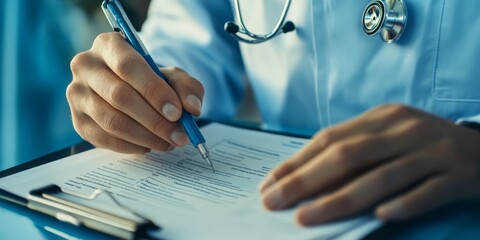Leinwandbilder - Accreditation Process: Illustrate a hospital administrator preparing documentation for accreditation, emphasizing the importance of meeting healthcare standards.
