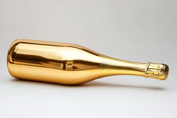 Elegantly isolated gold champagne bottle on a white backdrop. Generative Ai