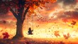 © Thares2020 - Whimsical Autumn Afternoon   Child Swinging Beneath Golden Tree
