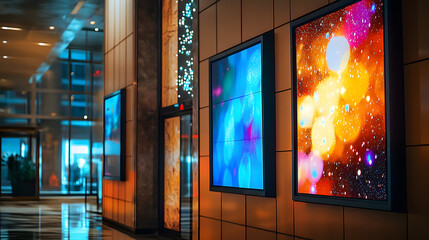 Sticker - Lobby Lights: Realistic Photo of Digital Signage Mosaic