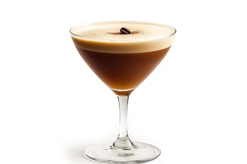 Espresso martini cocktail set against a white backdrop. Generative Ai