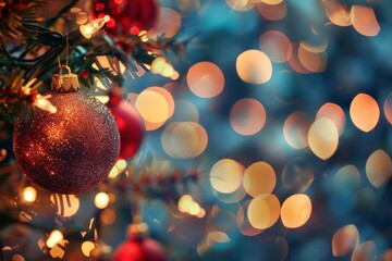 Wall Mural - glittering christmas ornament with festive lights