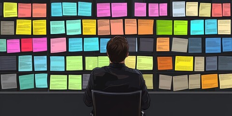 Fototapete - Project Management Methodologies: Create an infographic comparing various project management methodologies (Agile, Waterfall, Scrum, Kanban), highlighting their strengths