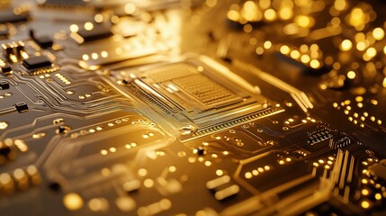 Poster - Intricate Golden Circuit Board Design