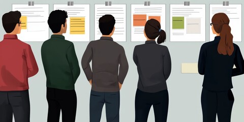Fototapete - Project Management Methodologies: Create an infographic comparing various project management methodologies (Agile, Waterfall, Scrum, Kanban), highlighting their strengths
