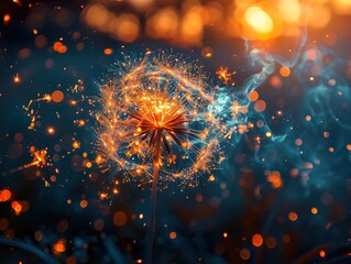 Wall Mural - glowing dandelion seeds: a magical nature photography