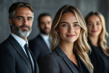 smart and successful business people, leader or manager looking happy, satisfied or confident with their job, career and business. Face portrait of smart or ambitious corporate men, Generative AI