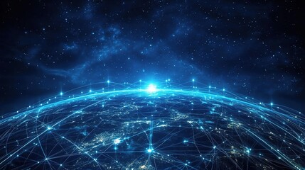 Poster - Digital Network Over Earth at Night with Stars