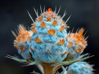 Wall Mural - Close-Up Macro Photography of a Blue and Orange Flower Bud