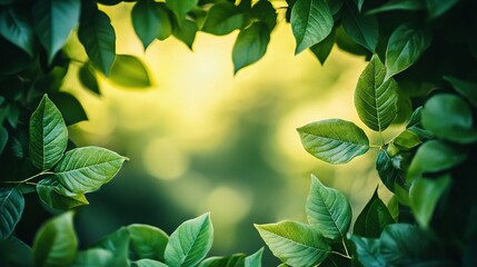 Wall Mural - Lush Green Leaves Framing a Natural Background