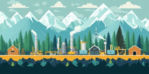 Poster - Geothermal Energy Plant: Illustrate a geothermal energy plant harnessing earths heat for energy production, showcasing sustainable practices.