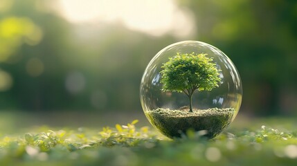 Wall Mural - Green Tree Inside Glass Sphere on Nature Background