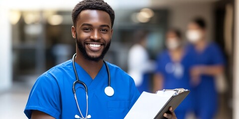 Leinwandbilder - Infection Control Measures: Illustrate a healthcare administrator reviewing infection control procedures with staff in a hospital setting, emphasizing safety practices.